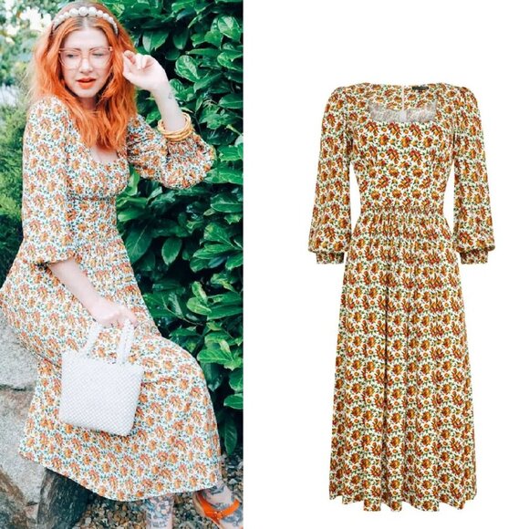 Coco Fennell Dolly Midi Dress in Oranges UK6/US2 NWT - Picture 1 of 6